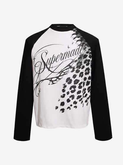 Leopard Patchwork Letter Graphic Long Sleeve Tee