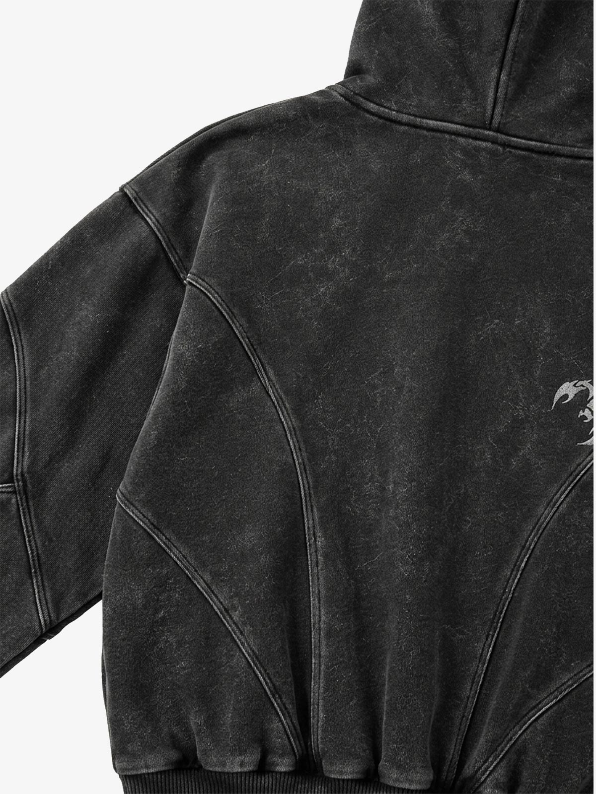 Washed Panel-Constructed Embroidered Pullover Hoodie