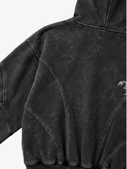 Washed Panel-Constructed Embroidered Pullover Hoodie