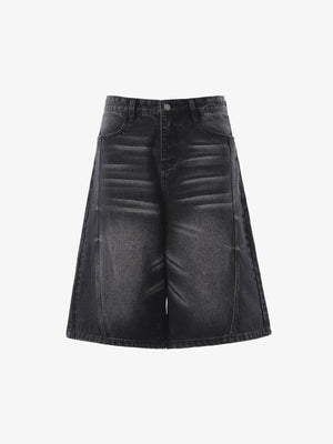 Panel Stitch Wide Leg Denim Jorts 