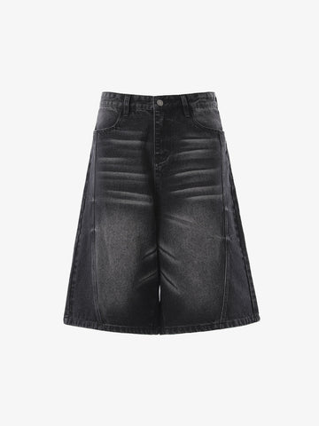 Panel Stitch Wide Leg Denim Jorts 