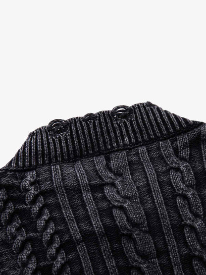 Cotton Blend Cable Knit Cardigan Sweater for Men - Classic Blue with Button Front and Ribbed Details 