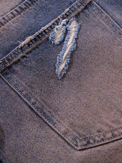 Slash Distressed Washed Denim Jeans 