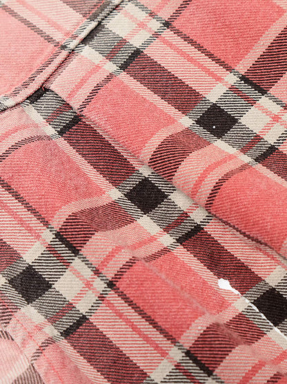 Cotton Plaid Shirt with Paint Splatter Design, Distressed Hem and Pockets, Casual Men's Long Sleeve Button-Up Jacket 