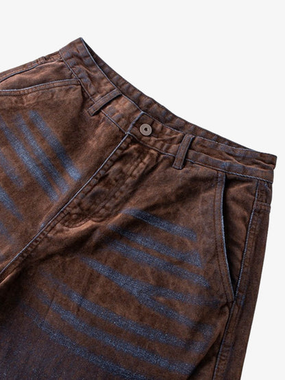 Retro-Denim-Shorts mit Streifenmuster und Kettenprint im Schlammwasch-Look
