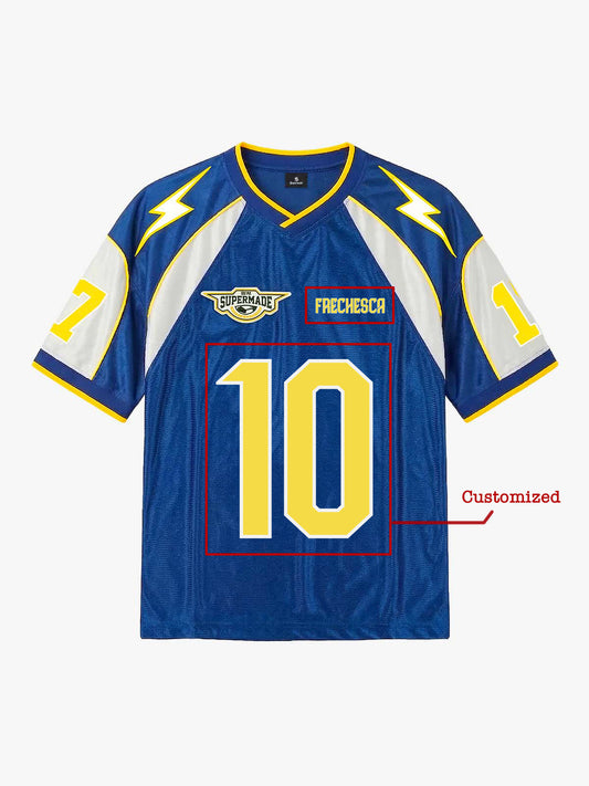 Supermade Blue Color-Blocked Lightning Bolt Pattern Jersey Design Customization 