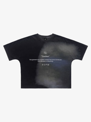 300G Cotton Jade Pattern Dyed T-Shirt with Caution Print Oversized Streetwear Tee 