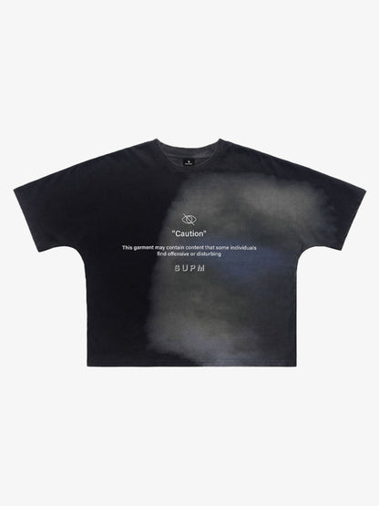 300G Cotton Jade Pattern Dyed T-Shirt with Caution Print Oversized Streetwear Tee 