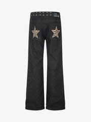 Leopard Star Studded Bootcut Jeans