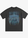 THE SUPERMADE Dark Grid Skull Graphic T-Shirt with Neon Drip Design 