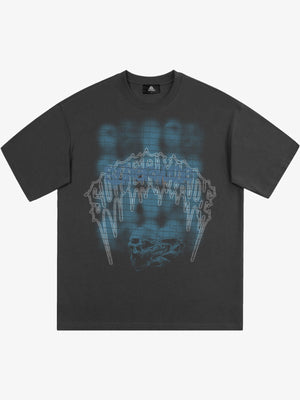 THE SUPERMADE Dark Grid Skull Graphic T-Shirt with Neon Drip Design 