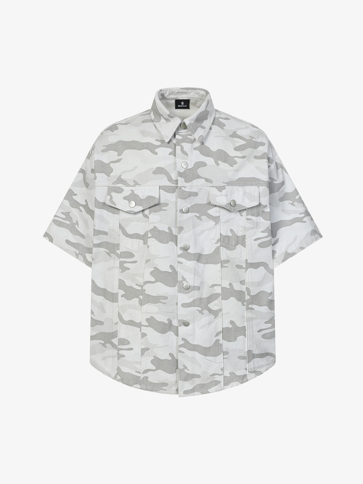Light Grey Tactical Camo Pleated Denim Shirt 