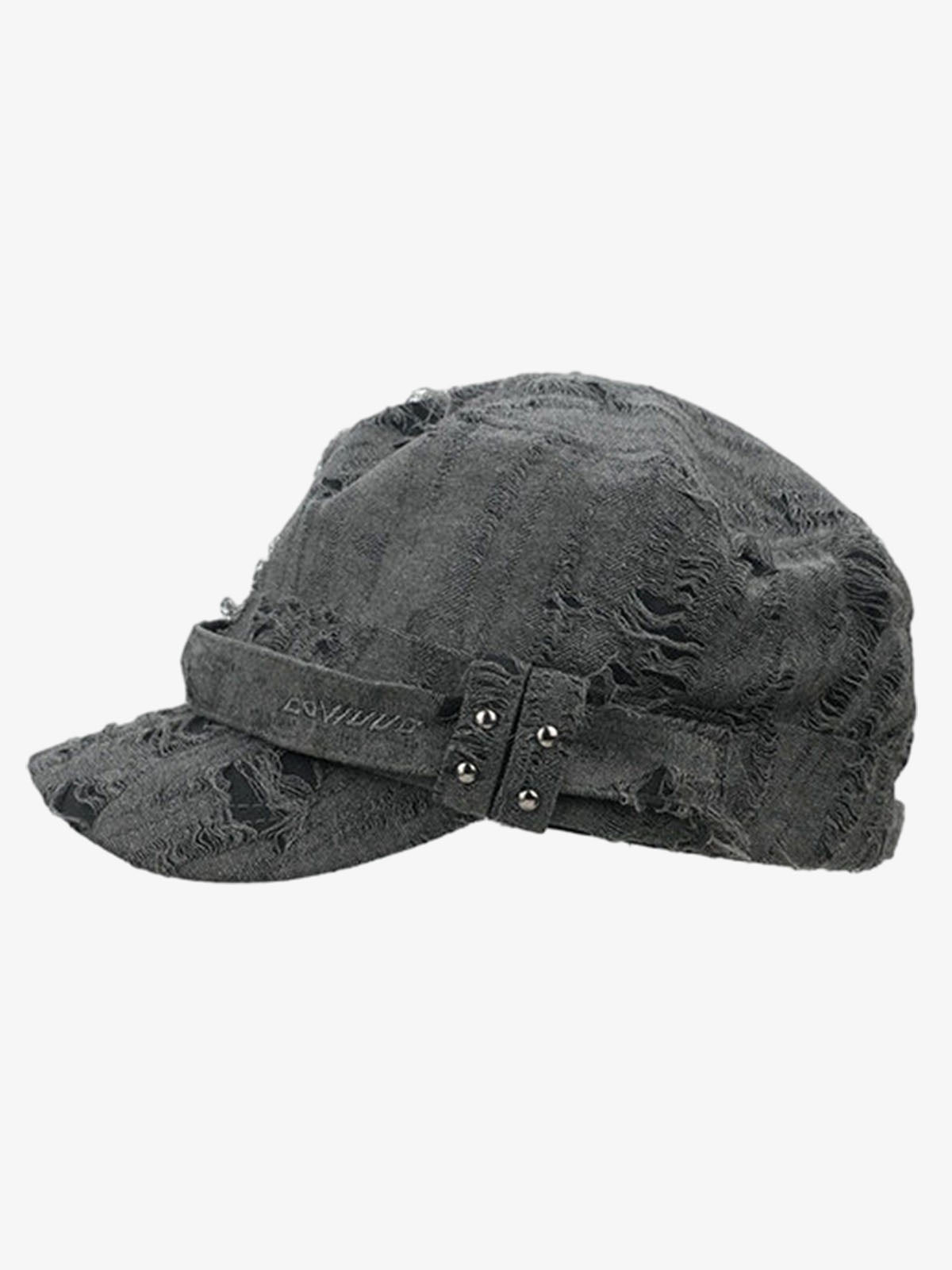 Distressed Stud Detail Cotton Flat Top Cap 