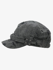 Distressed Stud Detail Cotton Flat Top Cap 