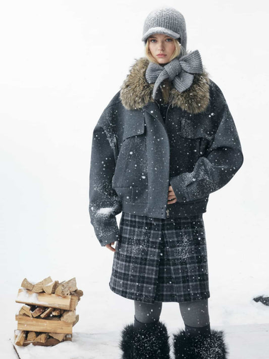 Winter Essential Bomber Jacket with Faux Fur Trimmed Hood 