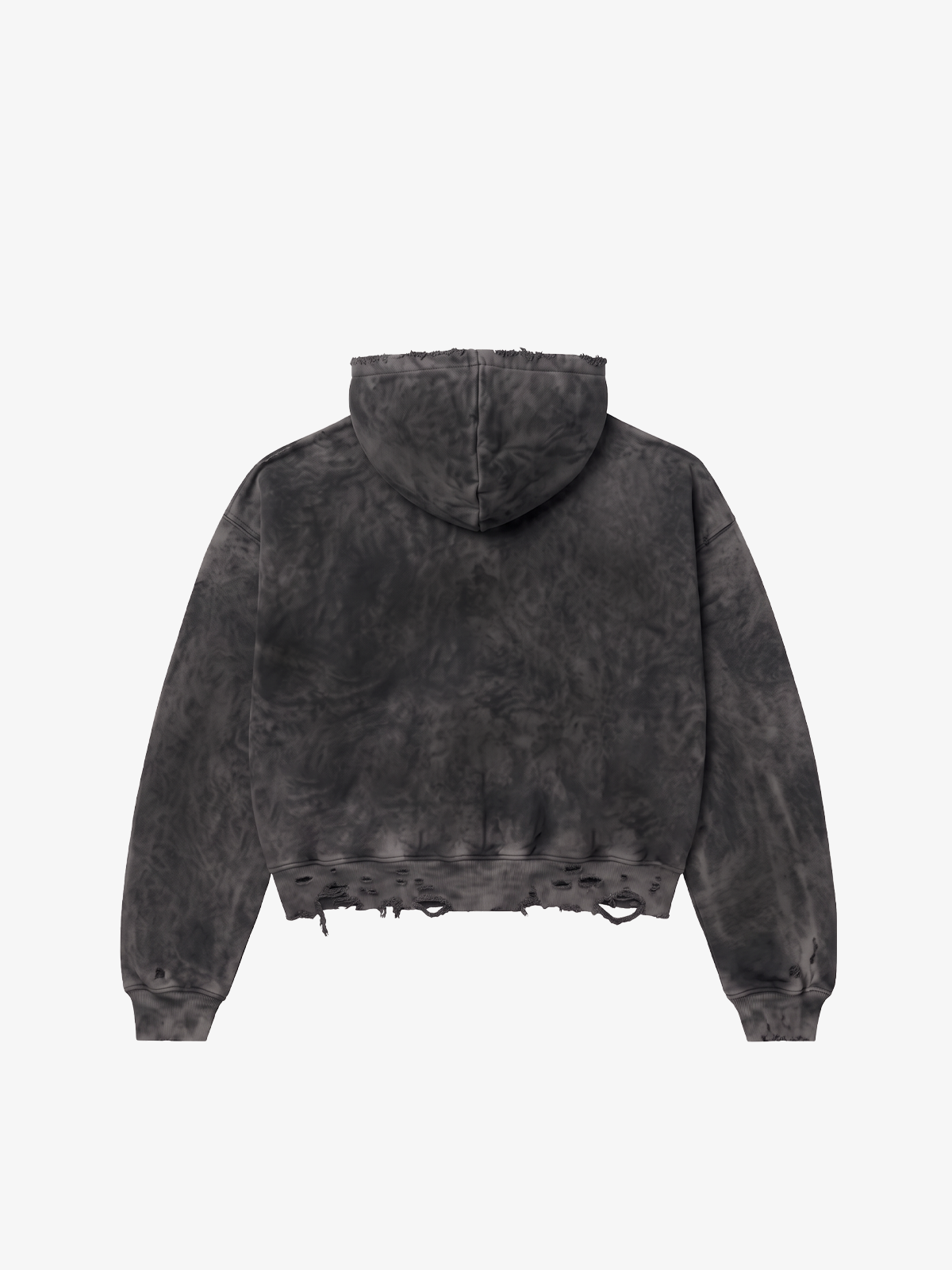 Embroidered Ripped Washed Distressed Zip Hoodie