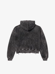 Embroidered Ripped Washed Distressed Zip Hoodie