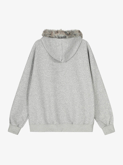 Stylish Graphic Hooded Jacket with Faux Fur Trim - Perfect for Casual and Trendy Looks 