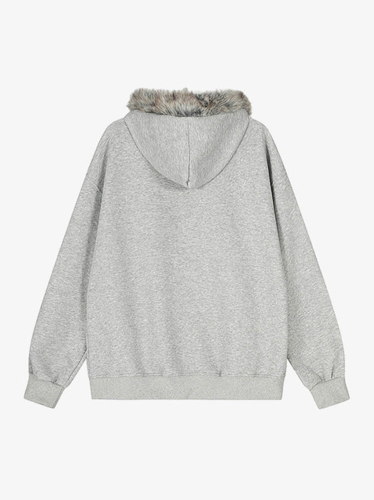 Stylish Graphic Hooded Jacket with Faux Fur Trim - Perfect for Casual and Trendy Looks 