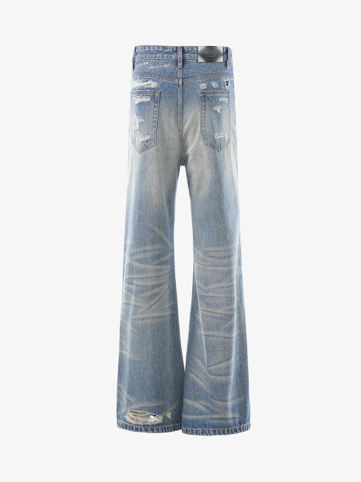 Distressed Patchwork Wide-Leg Jeans 