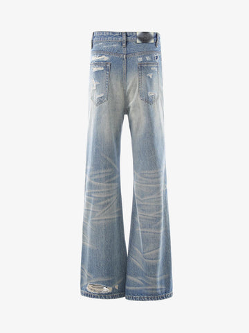 Distressed Patchwork Wide-Leg Jeans 