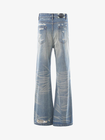 Distressed Patchwork Wide-Leg Jeans 