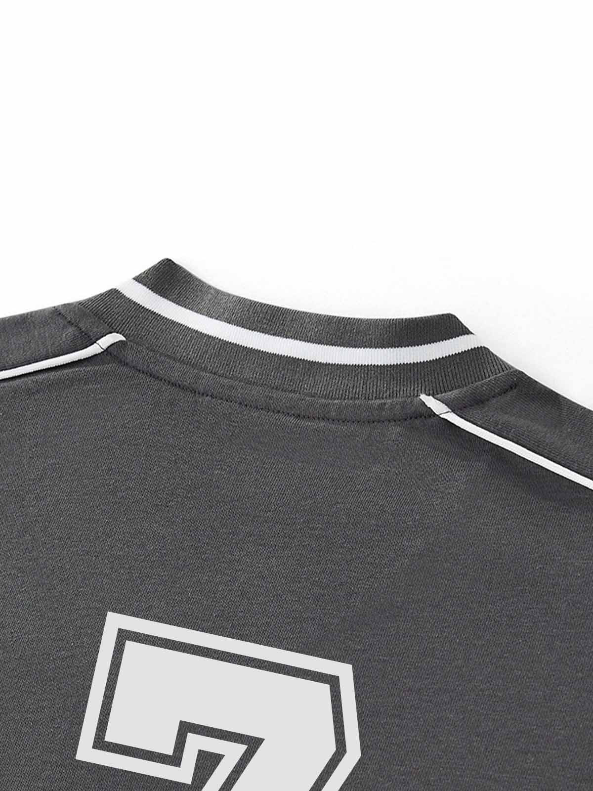 Striped Color Block Logo Graphic V-Neck Sweatshirt