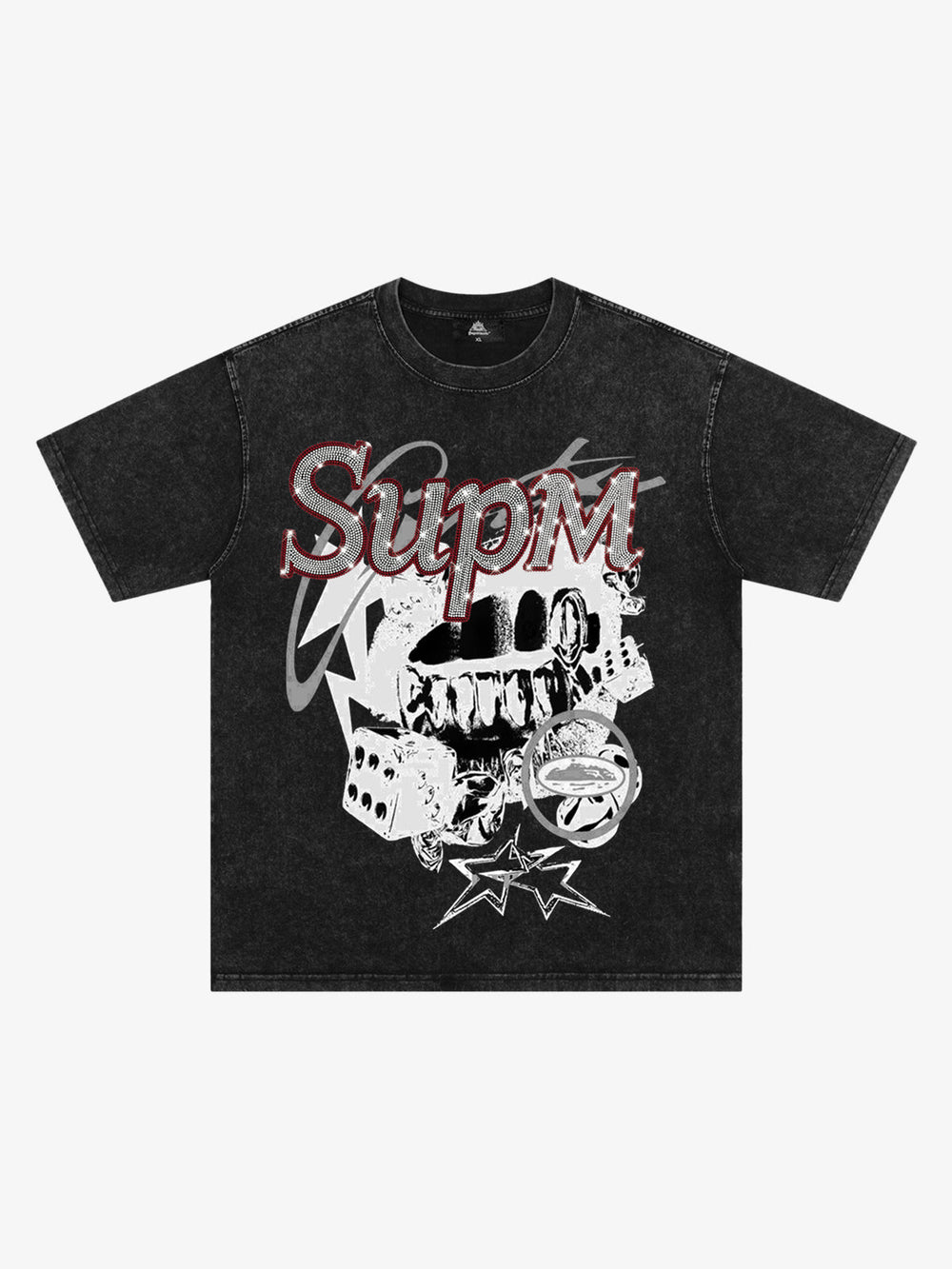 Washed Rhinestone Letter Graphic T-Shirt 