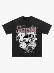 Washed Rhinestone Letter Graphic T-Shirt 