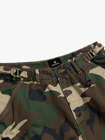 Cotton Camouflage Cargo Shorts for Men High Waist Baggy Streetwear Style with Pockets and Layered Hem Design 