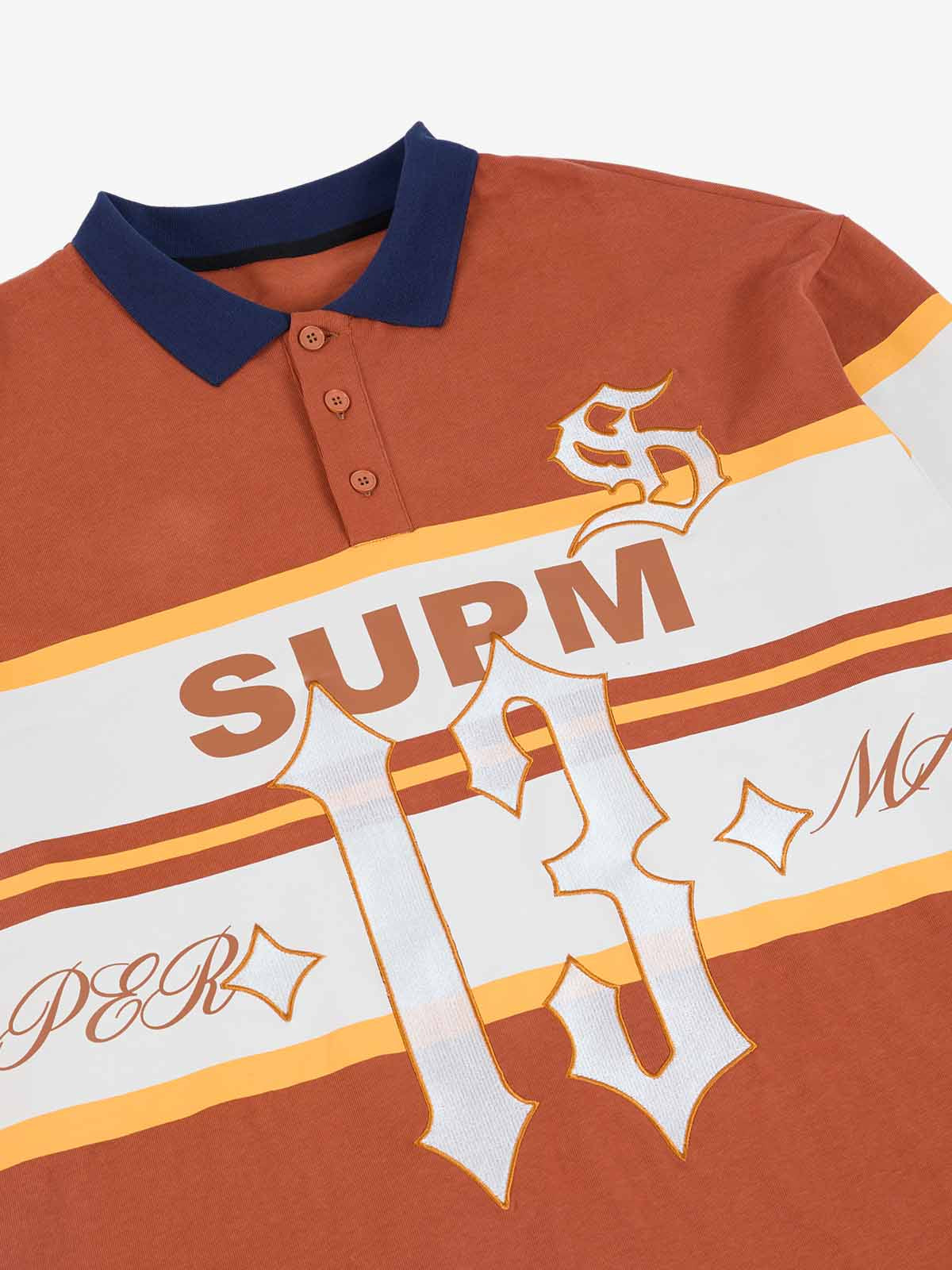 Supermade Color-Blocked Polo Collar Embroidered Print Long-Sleeved Jersey 