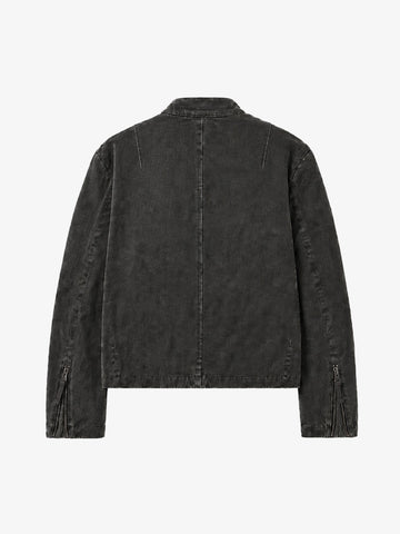 Cropped Distressed-wash Canvas Biker Jacket