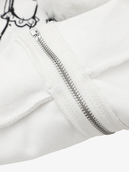 Retro Plush Collar Cartoon Anime Zip-Up Hoodie 