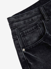 Vintage Barbed Wire Embroidery Distressed Washed Denim Jorts 
