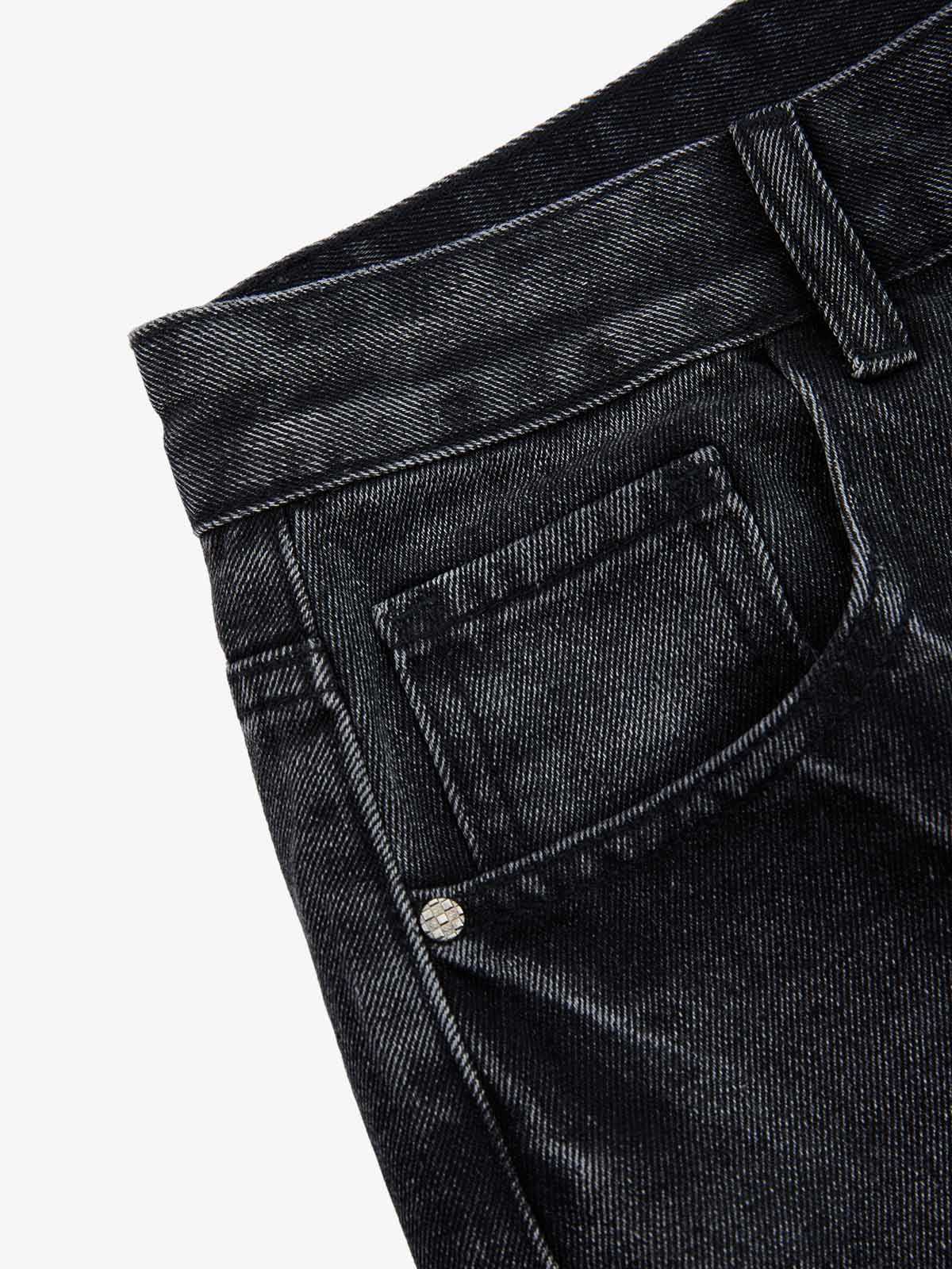 Denim Shorts with Barbed Wire Embroidery and Ripped Details for Men 