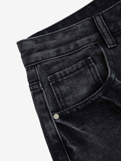 Denim Shorts with Barbed Wire Embroidery and Ripped Details for Men 