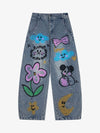 Hand-Painted Denim Jeans with Whimsical Designs for Women 