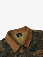 Washed Camo Corduroy-Trim Denim Work Jacket