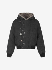 Faux-Fur Lined Asymmetric Button Hooded Coat