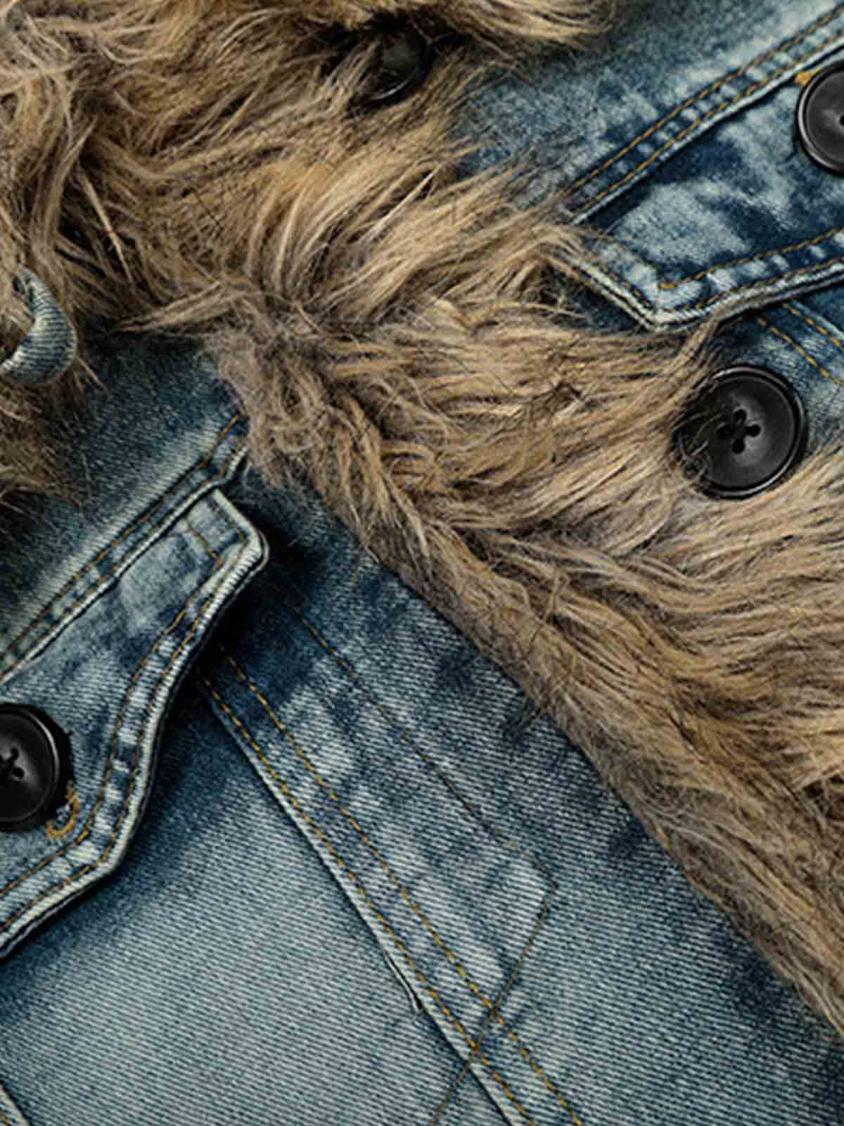Stylish Denim Jacket with Faux Fur Trim for Men and Women - Perfect for Casual Outfits 