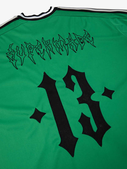 Supermade Color-Blocked V-Neck Embroidered Jersey Short-Sleeved 