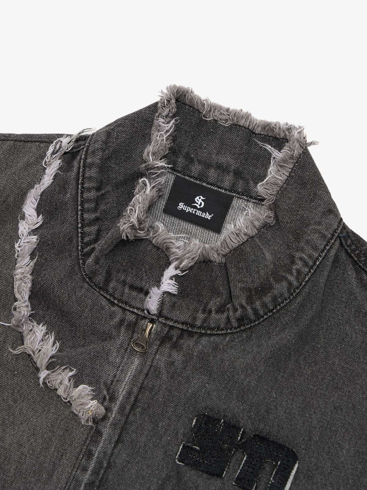 Thesupermade Appliqué Deconstructed Patchwork Distressed Raw-edge Denim Jacket 