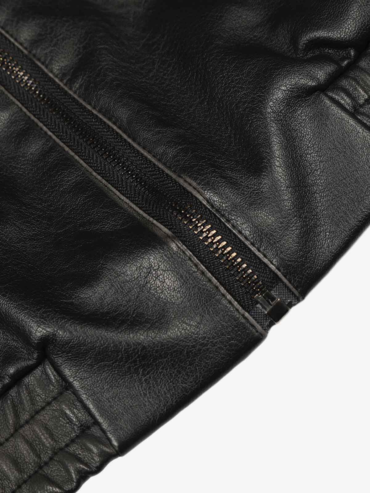 Studded High-Neck Faux Leather Jacket 