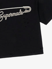 Distressed Safety Pin Cropped T-Shirt 