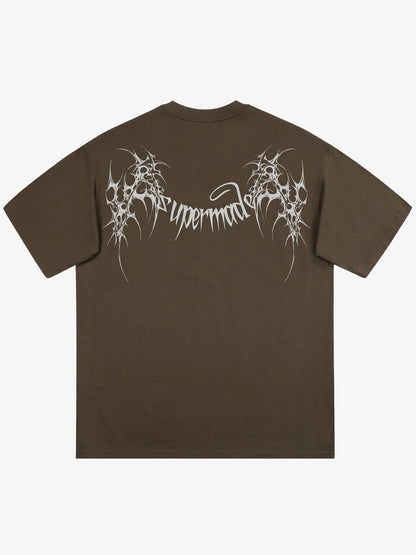 THE SUPERMADE Futuristic spiked pattern gothic style logo font design T-shirts 