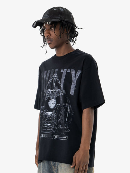 Vintage Chain Watch Print T-shirt 
