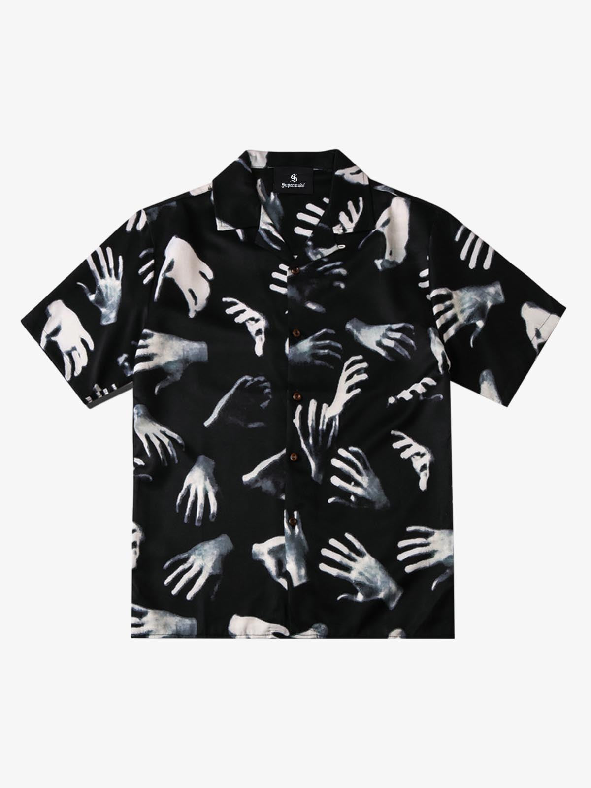 Gothic Ghost Hands Camp Collar Boxy Shirt 