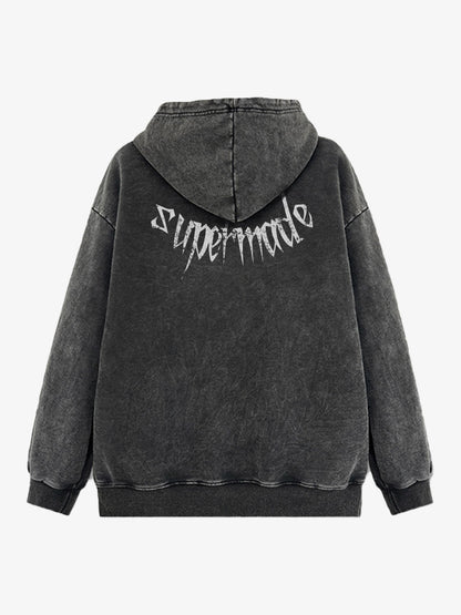 THE SUPERMADE Oversized Black Hoodie with Graphic Print Design 