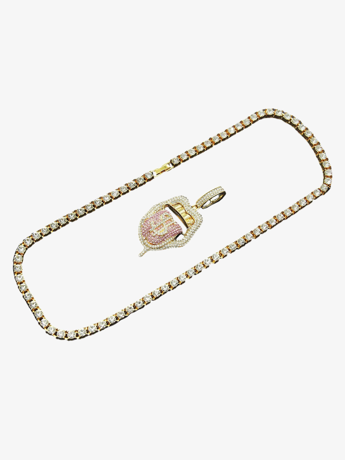 Iced Tongue Mouth Pendant Chain Necklace 
