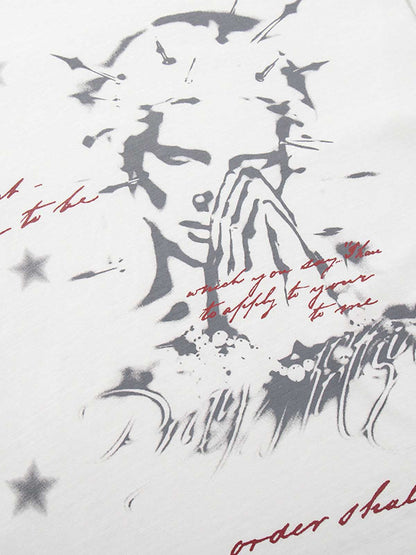 Cotton Graphic Print Oversized T-Shirt with Abstract Art and Star Pattern 